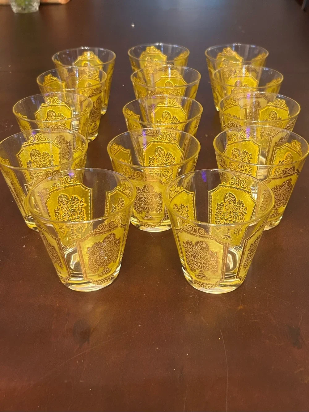 Vintage Culver 22kt gold gilt lowball glass tumblers